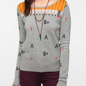 Urban outfitters grey grade alphabet sweater with pencils
